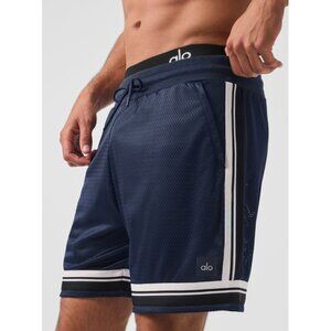 Alo Key Mesh Basketball Shorts Navy White Striped Active Exercise Sports Running